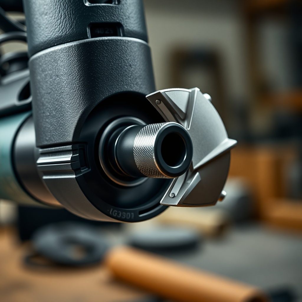 close-up photorealistic photo of Bosch GDB 350 WC with a mounted diamond core bit