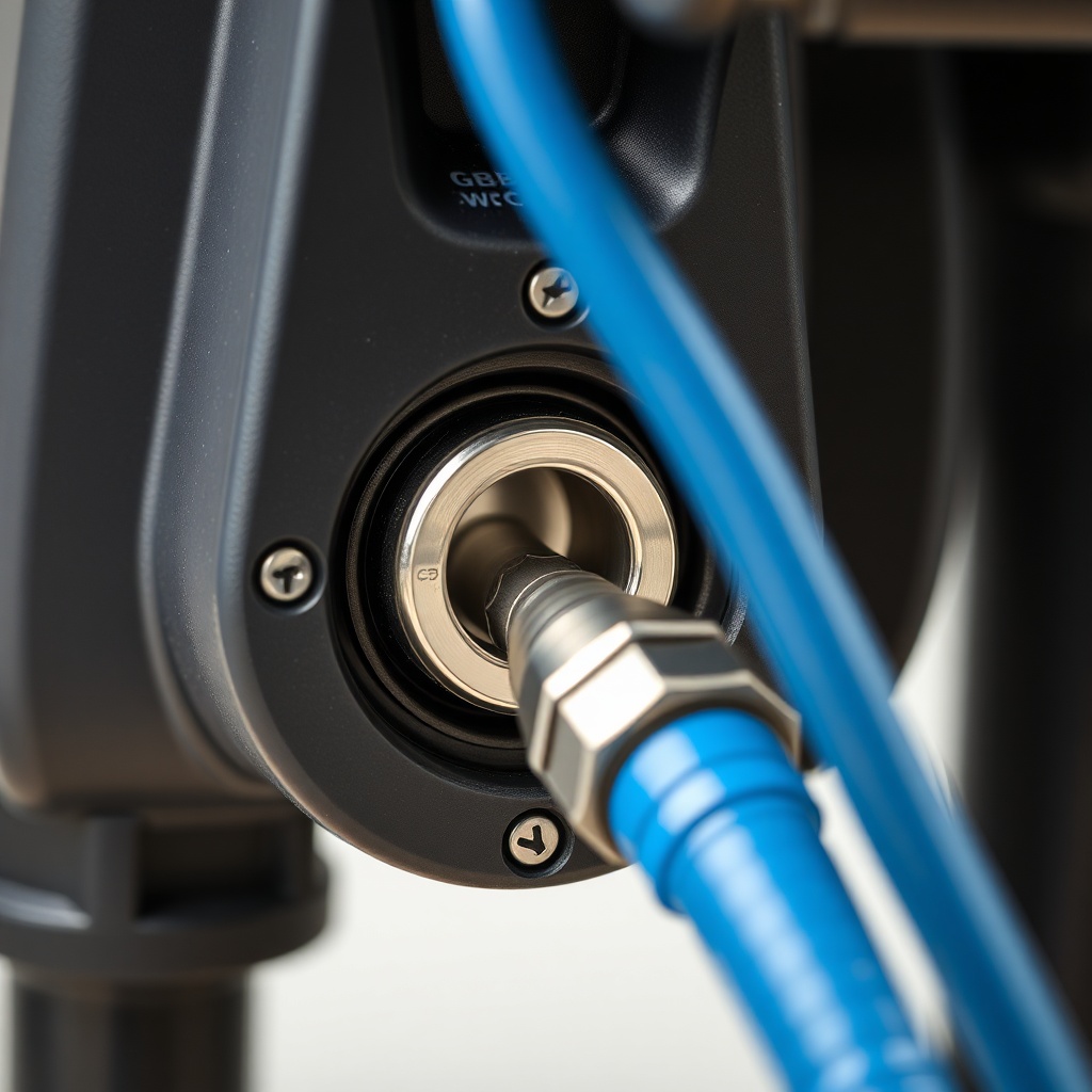 Close-up of the water connection port on a Bosch GDB 350 WC core drill machine